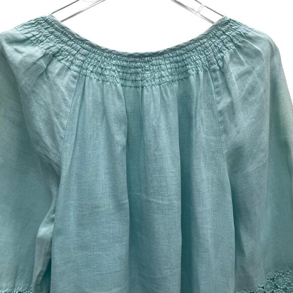 Charter Club Linen Luxury Blue Peasant Style Smocked Neckline Top Size 2X - Picture 9 of 9